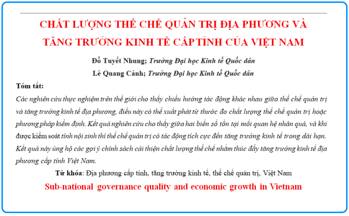 Mối quan hệ giữa thể chế quản trị và tăng trưởng kinh tế của Việt Nam